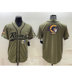 Men's Los Angeles Rams Olive Salute to Service Team Big Logo Cool Base Stitched Baseball Jersey