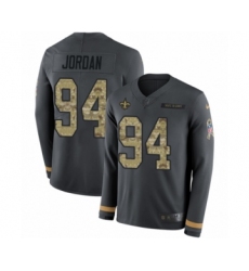 Men's Nike New Orleans Saints #94 Cameron Jordan Limited Black Salute to Service Therma Long Sleeve NFL Jersey