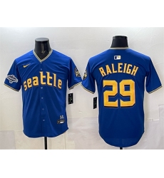 Men's Seattle Mariners #29 Cal Raleigh Royal With 2025 AL West Division Champions City Connect Limited Stitched Baseball Jersey
