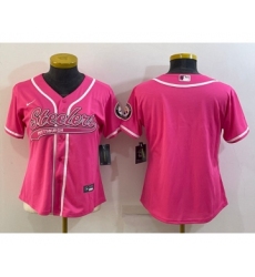 Women's Pittsburgh Steelers Blank Pink With Patch Cool Base Stitched Baseball Jersey