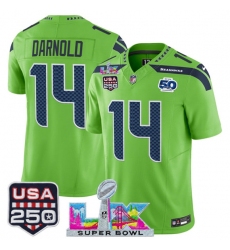 Men's Seattle Seahawks #14 Sam Darnold Green 2025 F.U.S.E. Super Bowl LX And 50th Season & USA 250 Vapor Limited Football Stitched Jersey