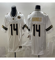 Men's Seattle Seahawks #14 Sam Darnold White Gold 2025 F.U.S.E. 50th Season Vapor Limited Stitched Football Jersey