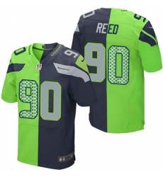 Men's Nike Seattle Seahawks #90 Jarran Reed Elite Navy/Green Split Fashion NFL Jersey