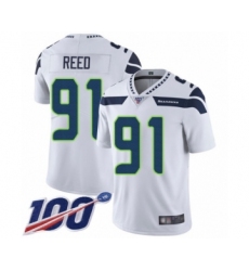 Men's Seattle Seahawks #91 Jarran Reed White Vapor Untouchable Limited Player 100th Season Football Jersey