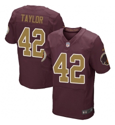 Men's Nike Washington Redskins #42 Charley Taylor Elite Burgundy Red/Gold Number Alternate 80TH Anniversary NFL Jersey