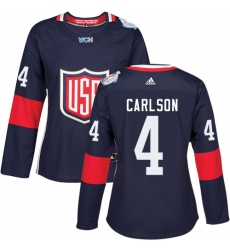 Women's Adidas Team USA #4 John Carlson Premier Navy Blue Away 2016 World Cup Hockey Jersey