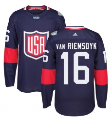Youth Adidas Team USA #16 James van Riemsdyk Authentic Navy Blue Away 2016 World Cup Ice Hockey Jersey