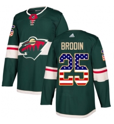 Men's Adidas Minnesota Wild #25 Jonas Brodin Authentic Green USA Flag Fashion NHL Jersey