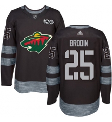 Men's Adidas Minnesota Wild #25 Jonas Brodin Premier Black 1917-2017 100th Anniversary NHL Jersey