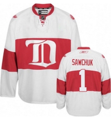 Men's Reebok Detroit Red Wings #1 Terry Sawchuk Authentic White Third NHL Jersey