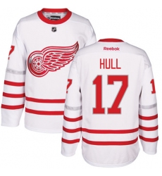 Men's Reebok Detroit Red Wings #17 Brett Hull Premier White 2017 Centennial Classic NHL Jersey
