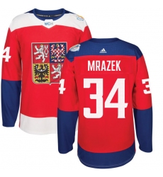 Men's Adidas Team Czech Republic #34 Petr Mrazek Authentic Red Away 2016 World Cup of Hockey Jersey