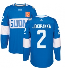 Men's Adidas Team Finland #2 Jyrki Jokipakka Authentic Blue Away 2016 World Cup of Hockey Jersey