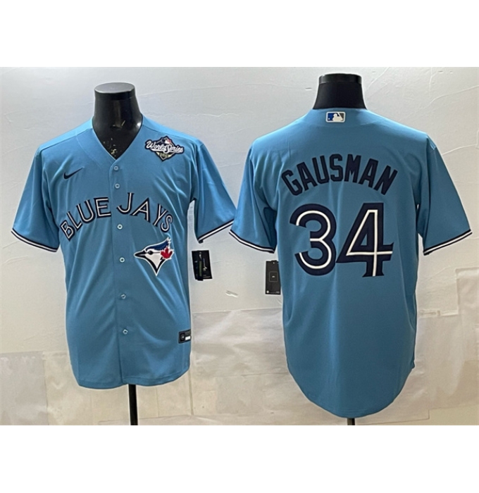 Men's Toronto Blue Jays #34 Kevin Gausman Blue 2025 World Series Cool Base Stitched Baseball Jersey