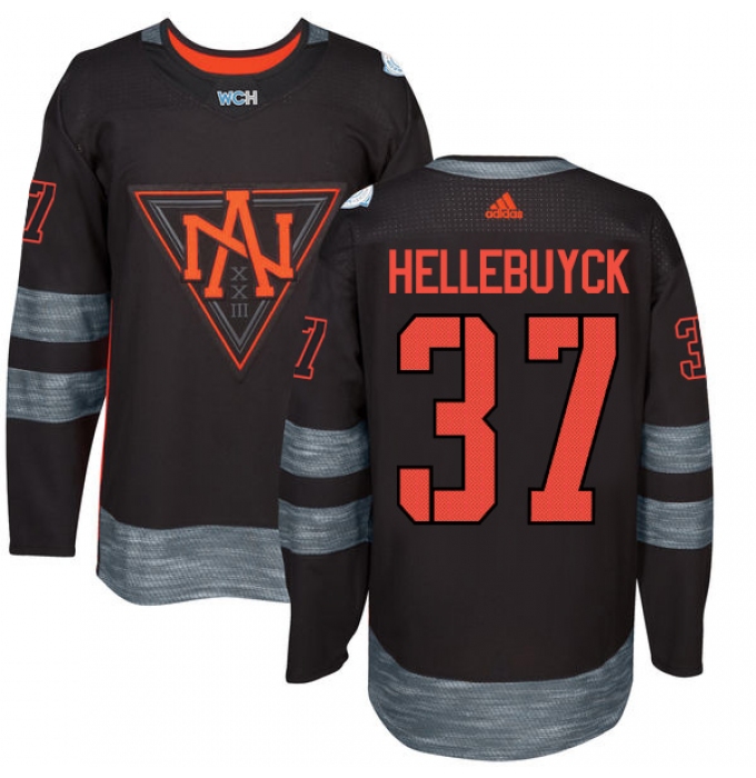 Men's Adidas Team North America #37 Connor Hellebuyck Authentic Black Away 2016 World Cup of Hockey Jersey