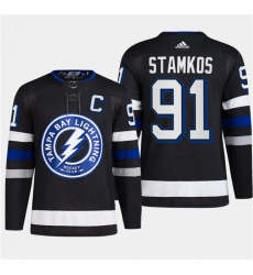 Men's Tampa Bay Lightning #91 Steven Stamkos Black 2024 Stadium Series Stitched Jersey
