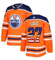 Youth Adidas Edmonton Oilers #27 Milan Lucic Authentic Orange USA Flag Fashion NHL Jersey