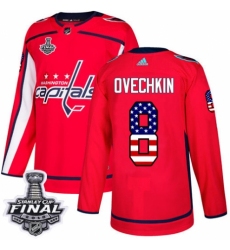 Men's Adidas Washington Capitals #8 Alex Ovechkin Authentic Red USA Flag Fashion 2018 Stanley Cup Final NHL Jersey