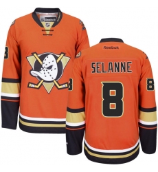 Men's Reebok Anaheim Ducks #8 Teemu Selanne Premier Orange Third NHL Jersey