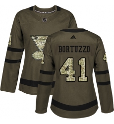 Women's Adidas St. Louis Blues #41 Robert Bortuzzo Authentic Green Salute to Service NHL Jersey