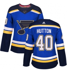 Women's Adidas St. Louis Blues #40 Carter Hutton Authentic Royal Blue Home NHL Jersey