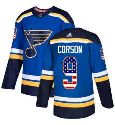 Men's Adidas St. Louis Blues #9 Shayne Corson Authentic Blue USA Flag Fashion NHL Jersey