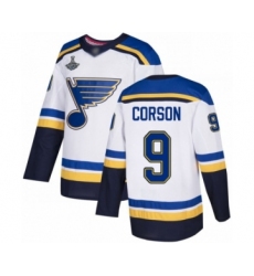 Men's St. Louis Blues #9 Shayne Corson Authentic White Away 2019 Stanley Cup Champions Hockey Jersey