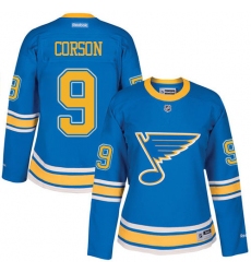 Women's Reebok St. Louis Blues #9 Shayne Corson Authentic Blue 2017 Winter Classic NHL Jersey
