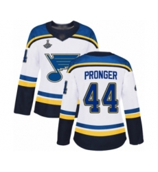 Women's St. Louis Blues #44 Chris Pronger Authentic White Away 2019 Stanley Cup Champions Hockey Jersey