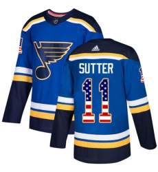 Men's Adidas St. Louis Blues #11 Brian Sutter Authentic Blue USA Flag Fashion NHL Jersey