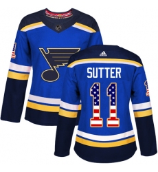 Women's Adidas St. Louis Blues #11 Brian Sutter Authentic Blue USA Flag Fashion NHL Jersey