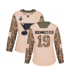 Women's St. Louis Blues #19 Jay Bouwmeester Authentic Camo Veterans Day Practice 2019 Stanley Cup Final Bound Hockey Jersey