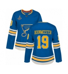 Women's St. Louis Blues #19 Jay Bouwmeester Authentic Navy Blue Alternate 2019 Stanley Cup Champions Hockey Jersey