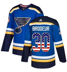 Youth Adidas St. Louis Blues #30 Martin Brodeur Authentic Blue USA Flag Fashion NHL Jersey