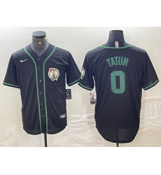 Men's Boston Celtics #0 Jayson Tatum Black With Cool Base Stitched Baseball Jersey