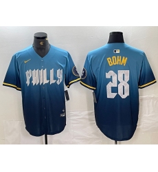Men's Philadelphia Phillies #28 Alec Bohm Blue 2024 City Player Number Cool Base Stitched Jersey