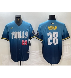 Men's Philadelphia Phillies #28 Alec Bohm Blue 2024 City Player Number Cool Base Stitched Jerseys