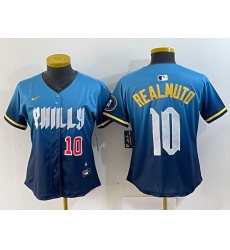 Women's Philadelphia Phillies #10 JT Realmuto Number Blue 2024 City Connect Limited Stitched Jersey