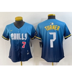 Women's Philadelphia Phillies #7 Trea Turner Number Blue 2024 City Connect Limited Stitched Jersey