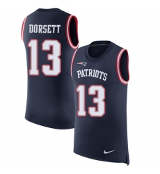 Men's Nike New England Patriots #13 Phillip Dorsett Navy Blue Rush Player Name & Number Tank Top NFL Jersey