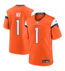 Men's Denver Broncos #1 Bo Nix Orange 2024 Game Stitched Jersey