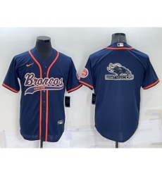 Men's Denver Broncos Navy Team Big Logo With Patch Cool Base Stitched Baseball Jersey