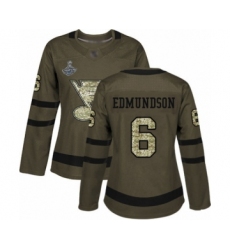 Women's St. Louis Blues #6 Joel Edmundson Authentic Green Salute to Service 2019 Stanley Cup Champions Hockey Jersey