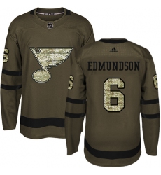 Youth Adidas St. Louis Blues #6 Joel Edmundson Authentic Green Salute to Service NHL Jersey