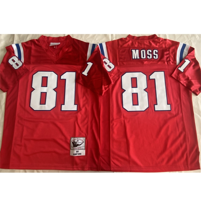 Men's New England Patriots #81 Randy Moss Red Throwback Stitched Football Jersey