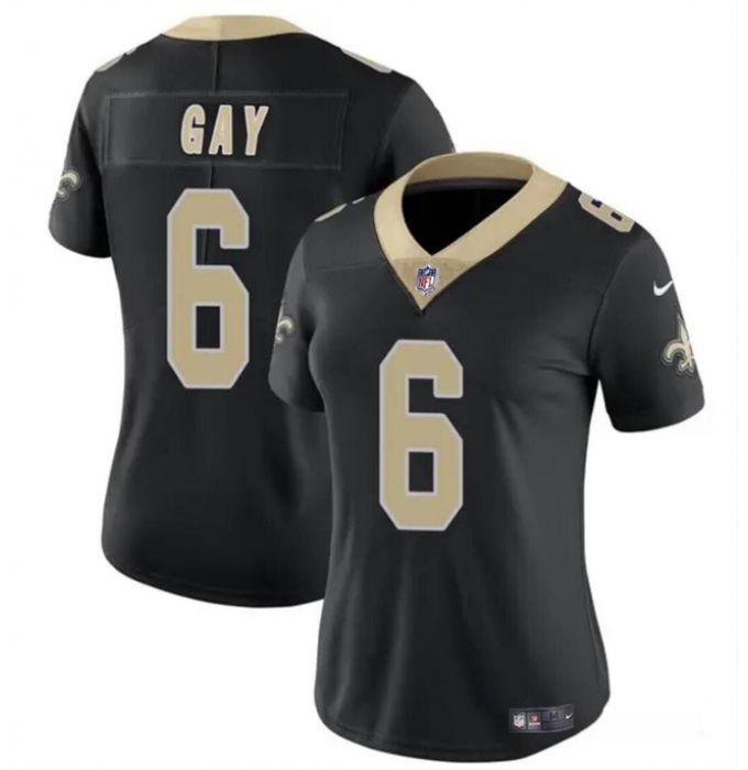Women's New Orleans Saints #6 Willie Gay Black Vapor Football Stitched Game Jersey(Run Small)