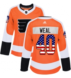 Women's Adidas Philadelphia Flyers #40 Jordan Weal Authentic Orange USA Flag Fashion NHL Jersey