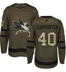 Youth Adidas San Jose Sharks #40 Ryan Carpenter Premier Green Salute to Service NHL Jersey