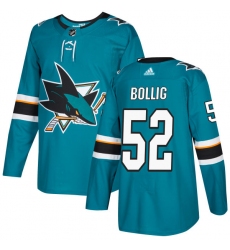 Men's Adidas San Jose Sharks #52 Brandon Bollig Authentic Teal Green Home NHL Jersey
