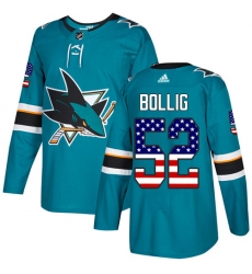 Men's Adidas San Jose Sharks #52 Brandon Bollig Authentic Teal Green USA Flag Fashion NHL Jersey